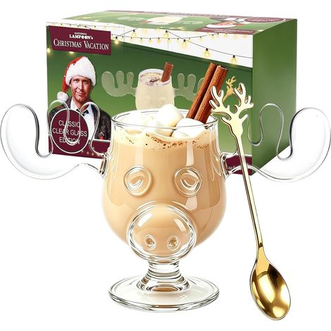 Mug Renne de Noël, 240 ml, avec Cuillère, Tasse à Motif Élan, Gobelet Festif, Idée Cadeau pour Famille et Amis, Chocolat Chaud de l'Hiver (1/5)