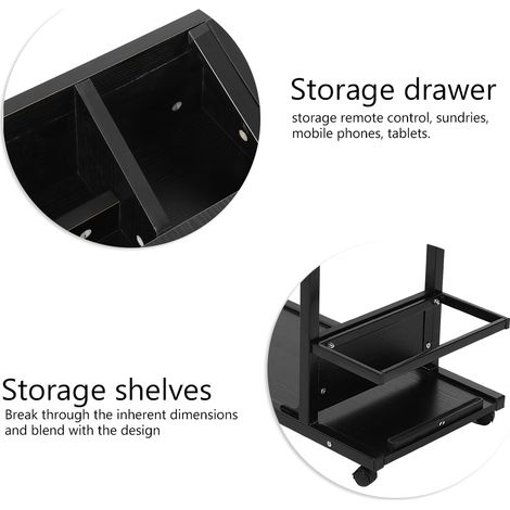 Bureau portable multifonctionnel et amovible pour ordinateur portable avec roulettes, tiroir, pour lit, canapé, livres et collations, noir (1/5)
