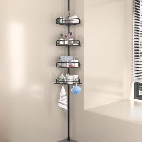 Étagère de Douche Réglable en Hauteur, 4 Niveaux, Étagère d'angle Télescopique, Hauteur 80 à 383 cm, Rangement de Salle de Bain (1/4)