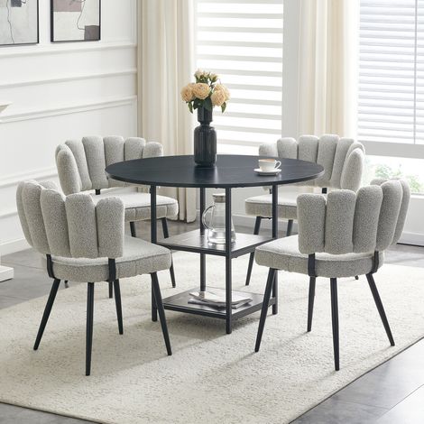 Set da pranzo in MDF e metallo, nero e grigio chiaro, 4 posti, con doppio ripiano portaoggetti (1/5)