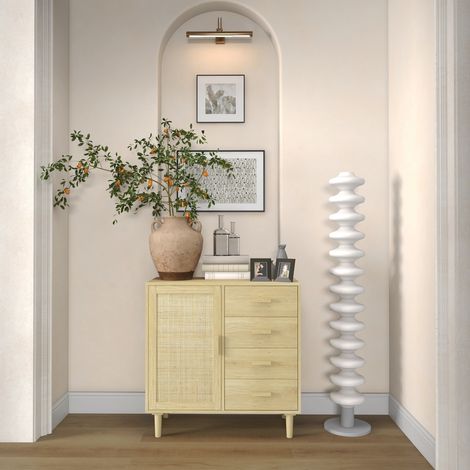 Sideboard aus Rattan mit Schrankfronten aus Rohrgeflecht und 4 Schubladen, 80 x 38 x 80,5 cm, Holzoptik.