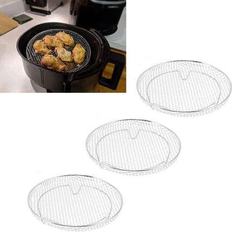 Grille de déshydratation ronde à trois niveaux en acier inoxydable, accessoire pour friteuse à air Kosmi. (1/5)
