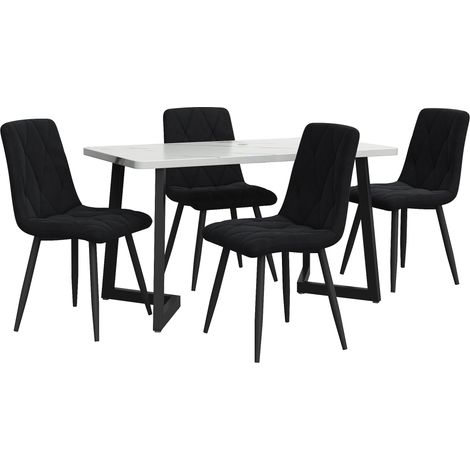 Set tavolo da pranzo rettangolare 117 x 68 cm con 4 sedie nere in velluto e gambe in metallo (1/5)