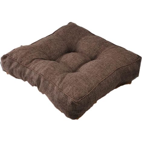 1 coussin épais imitation lin - Marron foncé - 50 x 50 x 9 cm (1/5)