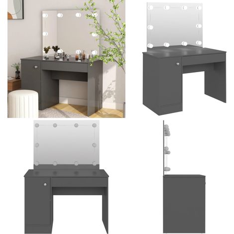 Schminktisch mit LED-Beleuchtung 110x55x145 cm MDF Grau - Schminktisch - Kosmetiktisch - Makeuptisch - LED Beleuchtung - Spiegel - Home & Living