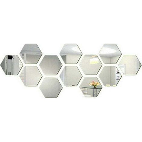 Lot de 12 autocollants miroirs hexagonaux 3D en acrylique pour décoration d'intérieur, décoration murale à faire soi-même, décoration artistique pour la maison