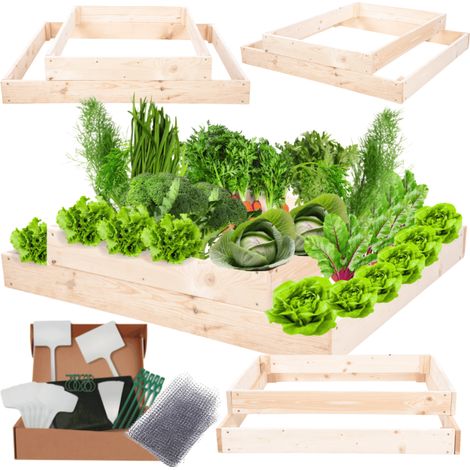 MODO24 ZP09 Carré potager surélevé en escalier modulable, bois de pin, herbes/légumes, jardin/terrasse/balcon, 18x90x60 cm, naturel