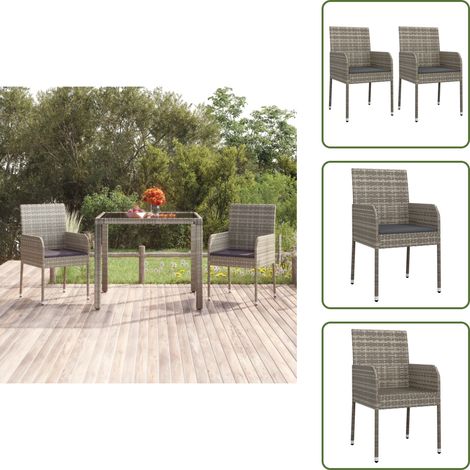 Sillas de jardín con cojines - vidaXL Sillas de jardín con cojines 2 unidades ratán sintético gris - Sillas de jardín gris