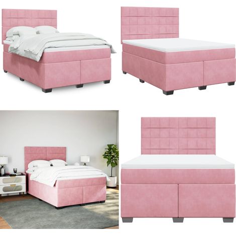 vidaXL Boxspringbett mit Matratze Rosa 160x200 cm Samt (1/5)