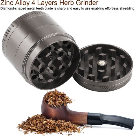 4-teilige Kräutermühle aus Zinklegierung, leichte schwarze Gewürzmühle aus Metall, manuelles Werkzeug für Kräuter und Tabak (1/5)