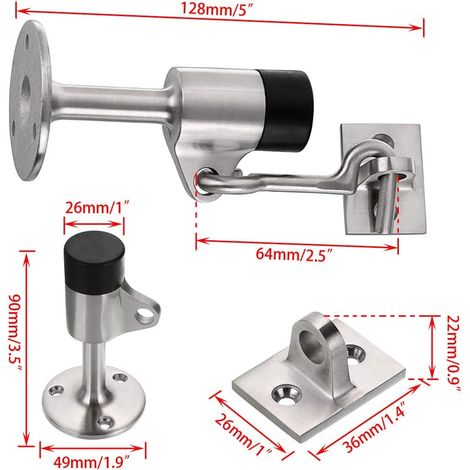 Tope de puerta resistente YMYNY con gancho, superficie cepillada, montaje en pared, con tope de goma (1/4)