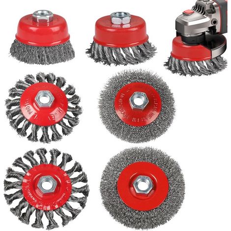 6Pcs 75mm 100mm 125mm Brosse Métallique pour Meuleuse, Brosse Meuleuse D'angle M14, Metallique Brosse Nettoyage pour Perceuse, Disqueuse Brosse Disque Brosse Conique pour Dérouillage Polissage (1/5)