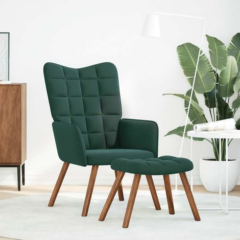 Fauteuil de Salon,Chaise,Fauteuil relax avec tabouret en velours vert foncé CFW684919 (1/5)