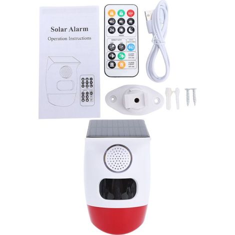 BelleRise - Alarme solaire 120dB – détection IR 12 m – sans fil étanche IP65 – pour jardin, garage, extérieur (1/5)