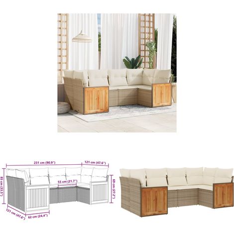 6-tlg. Garten-Sofagarnitur mit Kissen Beige Poly Rattan - Gartensofa - Outdoor Möbel - Lounge Set - Rattan Gartenmöbel - Gartenlounge - Home & Living (1/3)