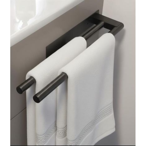 Porte-Serviette en Acier Inoxydable Noir, Résistant à la Rouille, Installation Facile Soit par Vis ou Autocollant, Design Compact, Porte-Serviette Durable, Salle de Bain ou Cuisine (Noir) (1/5)