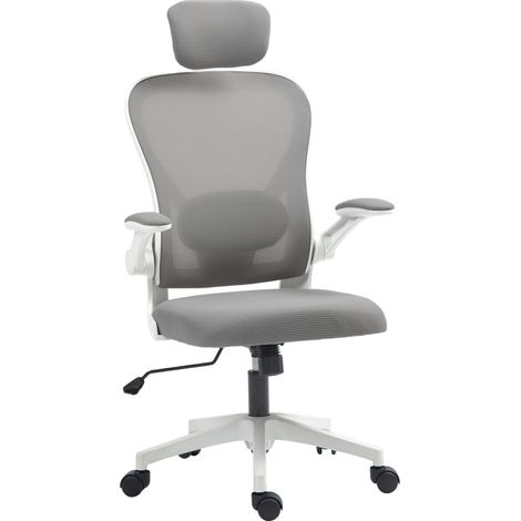 Chaise de bureau en maille respirante, hauteur réglable, appui-tête et soutien lombaire ajustables, grise (1/5)