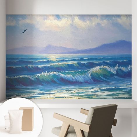 Papier peint décoratif avec colle pour salon, chambre à coucher et bureau – Design moderne et facile à poser Vagues marines 104x70 cm (1/5)