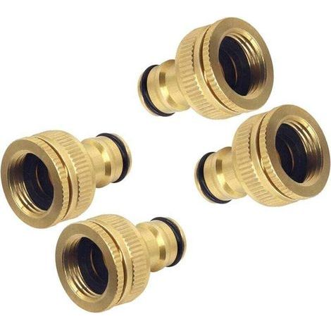 4 Stück Raccord Tuyau D'arrosage Laiton Massif, XU, Arrosage Adaptateur Robinet Fileté Embout Anti-Rouille pour Cuisine Jardin - (1/4)