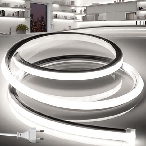 Waterproof Outdoor LED Strip 3 m 220 V Neon LED Strip Flexible White Strip IP65 10 mm Silicone Cuttable Waterproof Indoor Includes AC Adapter for Kitchen (1/5)