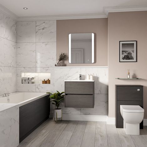 Wholesale Domestic Ashby 1700mm x 700mm Slim Edge Straight Double Ended Bathroom Suite including Graphite Grey Furniture Set with Minimalist Basin (1/5)