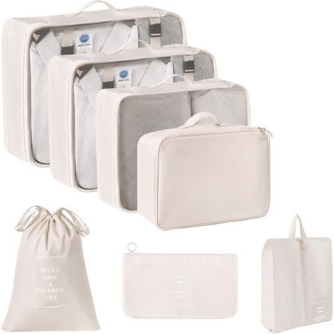 Set mit 7 unverzichtbaren Reise-Packwürfeln für Gepäckorganisatoren, Koffer-Packtaschen und Reiseaccessoires