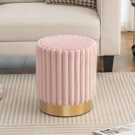 Velvet Round Footstool Upholstered Tufted Ottoman Dressing Vanity Stool Seat with Metal Base (1/5)