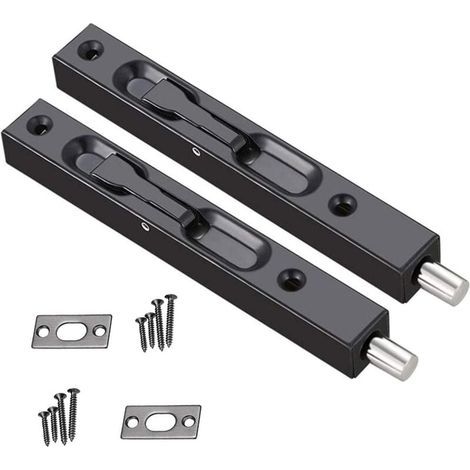 Loquet de porte caché, serrure de porte en acier inoxydable 304, serrure de porte cachée, serrure de sécurité en acier inoxydable, 2 pièces (6 pouces, fil, noir) (1/3)