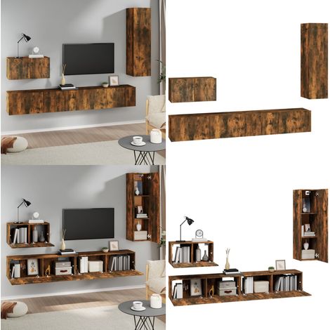 Set de muebles de TV 4 pzas madera contrachapada roble ahumado - Armario multimedia - Muebles de pared