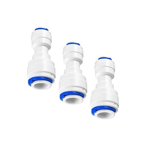 Lot de 3 raccords droits à enfichage rapide 3/8" vers 1/4", raccords pour tubes pour filtres à eau, machines à café, distributeurs de boissons et machines à glace (Blanc) (1/4)