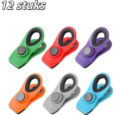 Juego de 12 clips magnéticos para conservar la frescura de bolsas de patatas fritas y envases de alimentos. Disponibles en varios colores. (1/5)