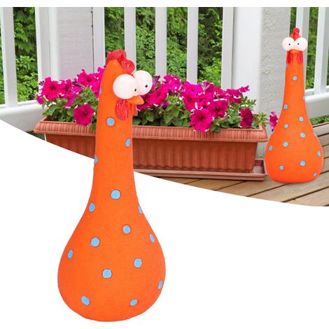 Statue de Poulet Long Neck pour Jardins - Sculpture Artisanale Résine Microlandscape (Orange, 20cm) - Décoration Animalière (1/5)