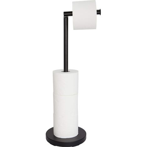 Porte Rouleau Papier Toilettes sur Pied, Distributeur Papier Toilette Moderne pour Salle de Bains avec Espace pour 4 Rouleaux de Papier Toilette de réserve, Noir Mat, (1/5)