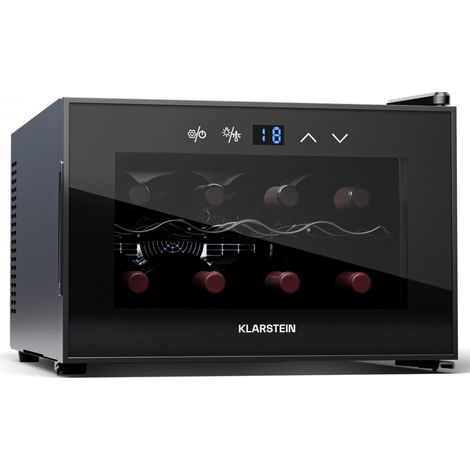 Klarstein wine refrigerator, 1 zone beverage refrigerator with glass door, quiet indoor/outdoor refrigerator, 21 L bottle refrigerator small, wine cabinet for drinks, wine cooler for 8 bottles (1/5)