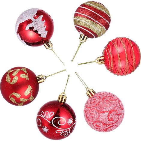 Ensemble de 24 pendentifs boules de Noël rouges peintes en forme de sapin de Noël (1/5)
