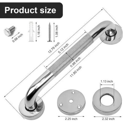 Barre D'Appui wc, barres d'appui de salle de bain en acier inoxydable, 30cm Barre d'Appui Salle de Bain Coudée, Barres Douche, Baignoire Main Courante Inoxydable Âgées/Handicapées/Enfants (30cm) (1/4)