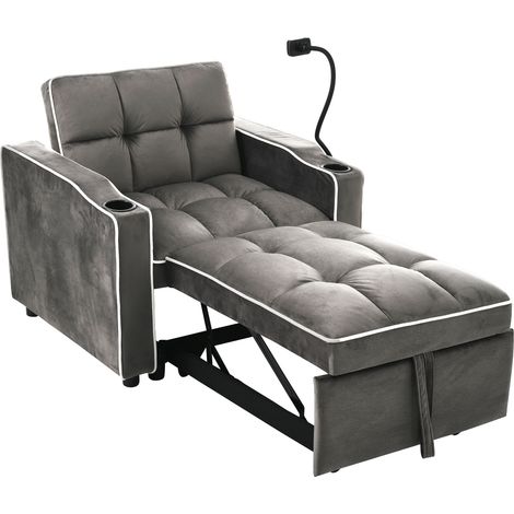 Canapé-lit simple extensible 3-en-1 – avec porte-gobelets et support pour téléphone, fauteuil, chaise-lit, fauteuil, parfait pour les petits espaces, 8316776cm (1/5)