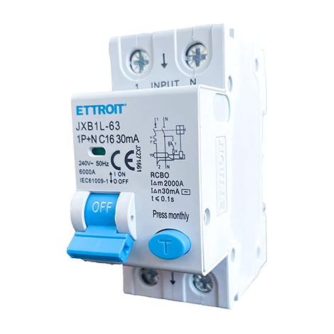 ETTROIT Differenzialschutzschalter 1P+N 16A 6kA 30mA 220V belegt 2 DIN-Module Ettroit JX271661
