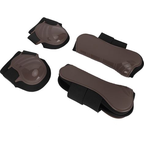 1 paire de protège-jambes pour cheval, coque épaisse en PU, coussinet intérieur élastique, marron, taille M (1/5)