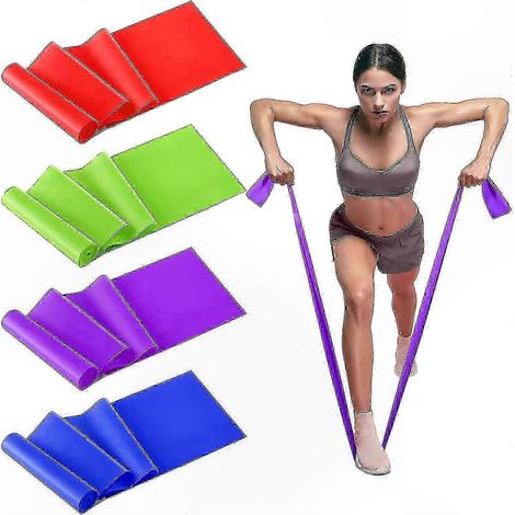 Set de 4 bandes de résistance élastiques pour yoga, pilates et musculation, niveaux de force progressifs, entraînement polyvalent à domicile ou en salle. (1/5)