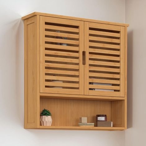 BEA Armario de pared de baño de bambú de 2 puertas con estante (1/5)