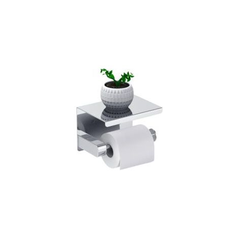Portarrollos de papel higiénico, soporte para rollo sin perforaciones, dispensador de papel higiénico con estante, acero inoxidable SUS 304, autoadhesivo y con adhesivo para montaje en pared para baño (1/4)