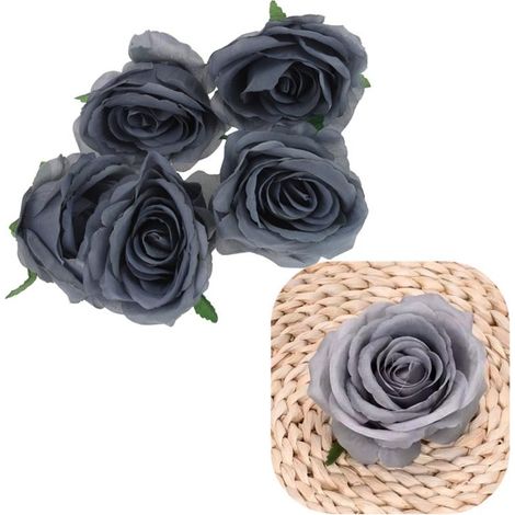 Fiori artificiali a forma di testa di rosa per decorazioni 5 pezzi - Grigio (1/4)