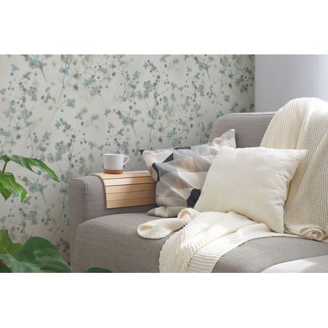 A.S. Creations – Papier peint fleuri vintage intissé et embossé – Petites fleurs bleues – Pour chambre – Matériau résistant à l'abrasion – Made in Germany (1/5)