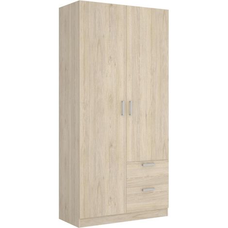 Armoire placard meuble de rangement coloris naturel - longueur 100 x profondeur 52 x hauteur 215 cm -PEGANE- (1/5)