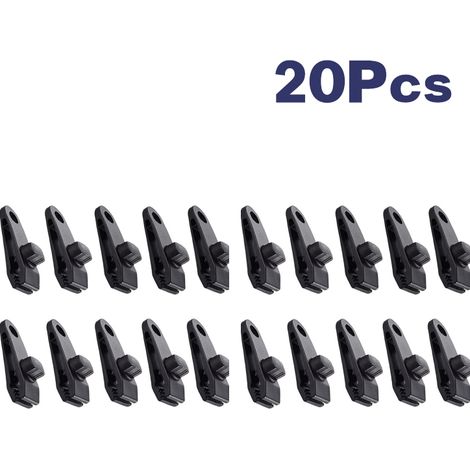 Clips Bache - 20 Pièces - Clips Pour Auvent Et Toile De Camping - Fixation Rapide Sans Dégâts - Noir (1/5)