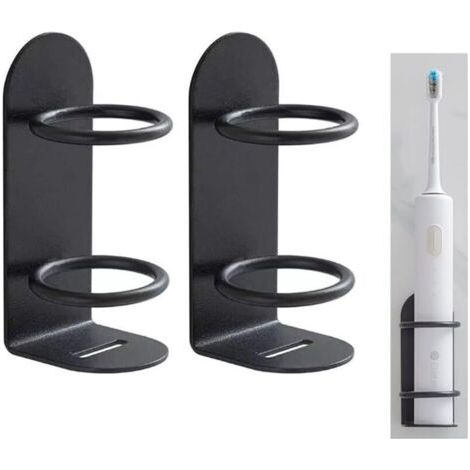 Porte-Brosse à Dents électrique 2PCS, Porte-Brosse à Dents Mural, Porte-Brosse à Dents de Salle de Bain écologique et Puissant sans perçage (Noir) (1/3)