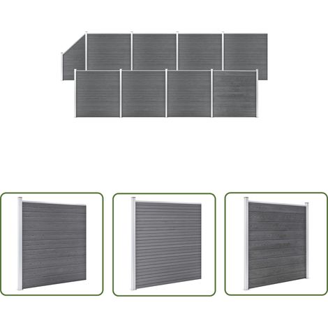 The Living Store WPC Zaun-Set 8 Quadrate + 1 Schräge 1484x186 cm Grau - Holz Zaun - Gartenzaun - WPC Zaun - Privacy Screen - Terrasse Zaun (1/5)