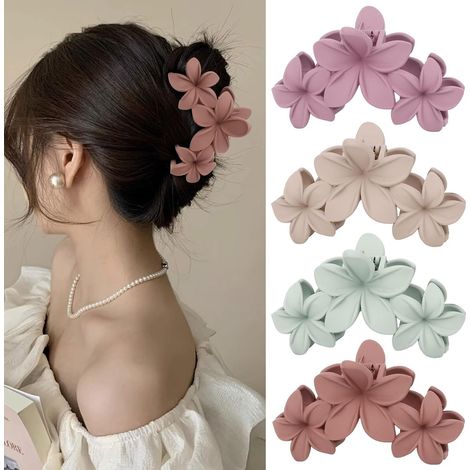 Set di 4 fermagli per capelli da donna a forma di fiore, grandi, con finitura opaca, spessi, antiscivolo, con tenuta forte, fermaglio per capelli grande da ragazza, fermaglio per il mento, accessorio (1/4)