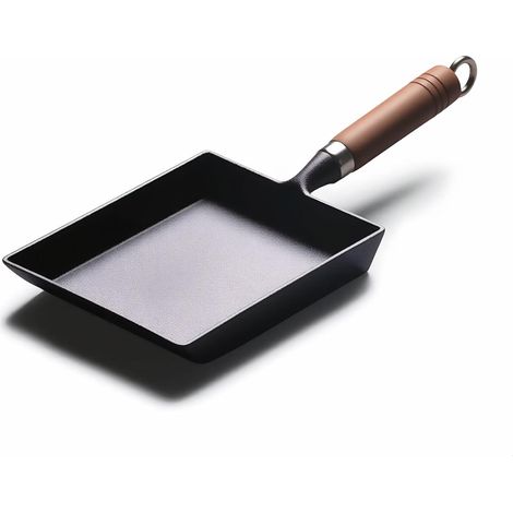1 Poêle Tamagoyaki Fonte,Forme Carrée 23x18cm,Poignée Bois,Cuisson Omelette Japonaise
